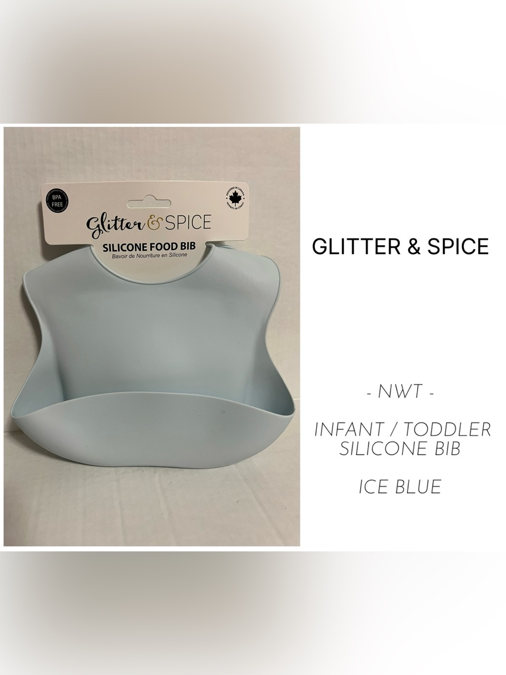 GLITTER & SPICE - NWT - ICE BLUE SILICONE BIB